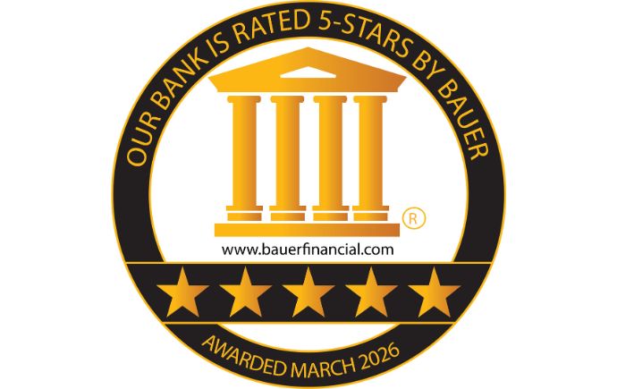 our bank is rated 5 stars by bauer, awarded march 2026