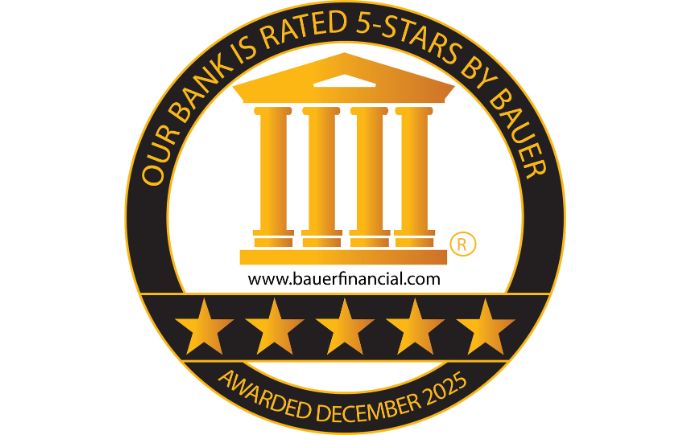 our bank is rated 5 stars by bauer, awarded december 2025