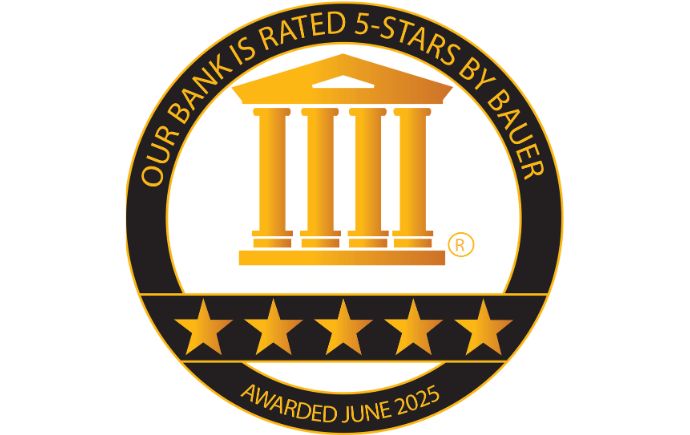 Our bank is rated 5 stars by bauer awarded june 2025